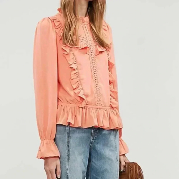 NWOT Happy X Nature Kate Hudson Lark Peachy Pink Long Sleeve Flowy Blouse SIZE M - Picture 2 of 11